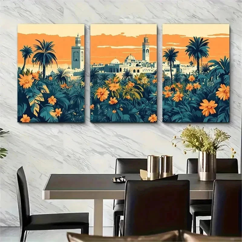 3pcs Architecture & Floral Design Perfect Wall Art Set Canvas Framed 50x70cm - High Quality Print 100% Australian Made Wall Canvas Ready to Hang - Bella Home Decor