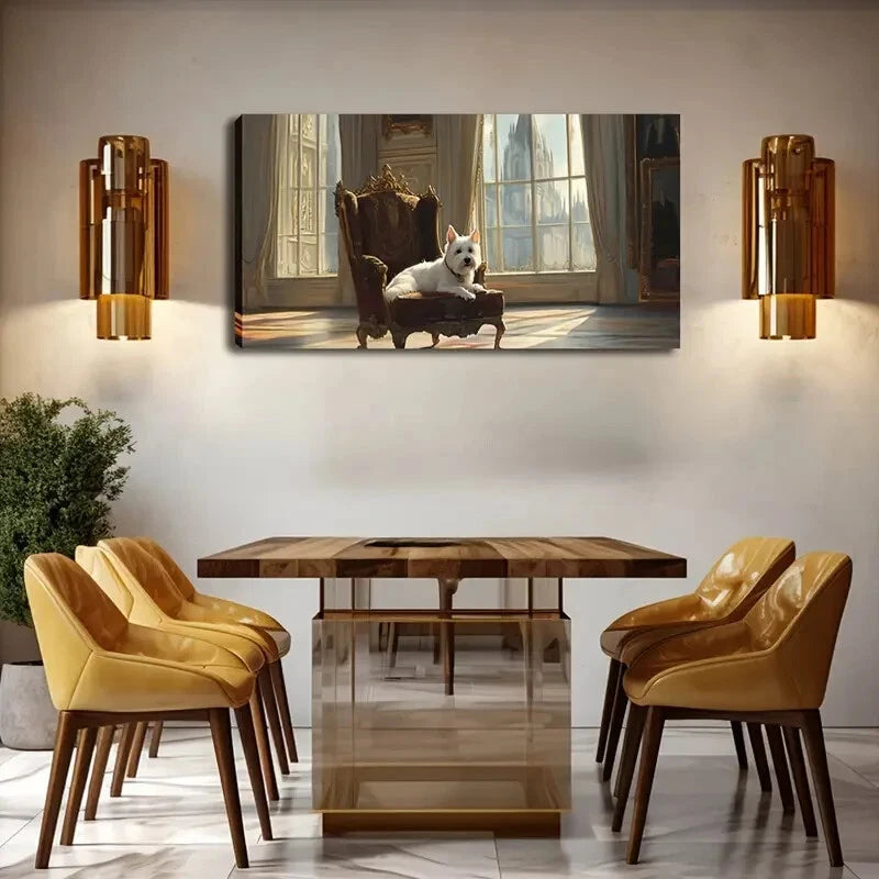 Elegant White Terrier Vintage Wall Art Canvas Office Home Room Framed 120x60cm - Bella Home Decor