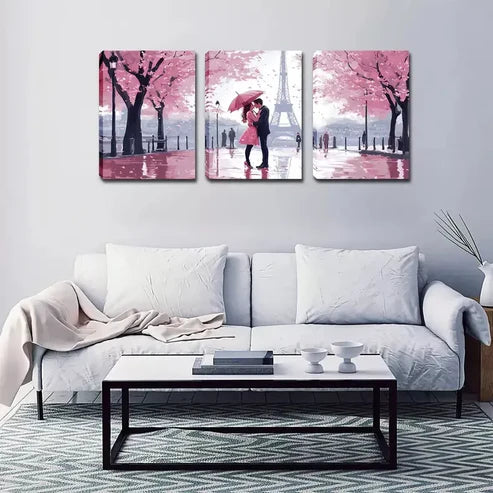 3pcs Pink Trees, Paris Tower, Lovers, Wall Art Set Canvas Framed 60x90cm - High Quality Print 100% Australian Made Wall Canvas Ready to Hang