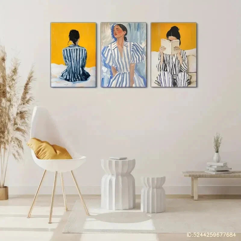 3pcs Colorful Stripes Art Print Abstract Feminine Metal Print Ready to Hang Art