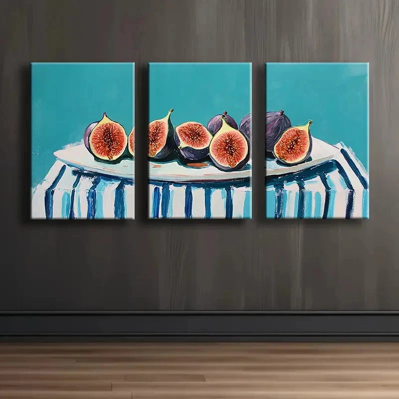 3pcs Chic Figs on a Plate Wall Art Set Canvas Framed 60x90cm - High Quality Print 100% Australian Made Wall Canvas Ready to Hang - Bella Home Decor