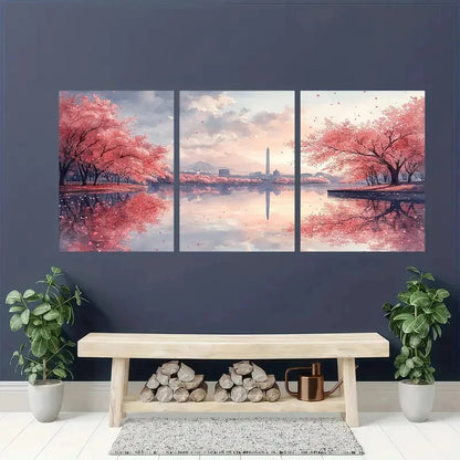 3pcs Cherry Blossom & Washington Monument Metal Print Ready to Hang Art - Bella Home Decor