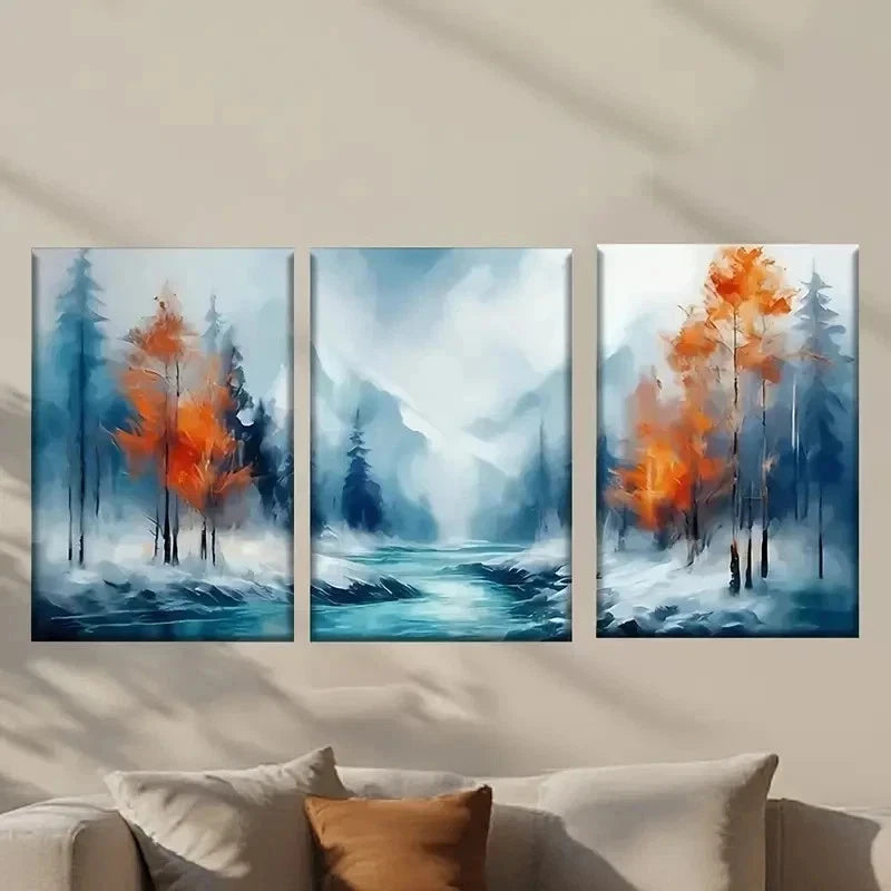 3pcs Painting of a River in The Woods Wall Art Set Canvas Framed 50x70cm - High Quality Print 100% Australian Made Wall Canvas Ready to Hang