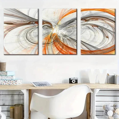 3pcs Featuring Abstract Orange And Gray Lines Wall Art Set Canvas Framed 60x90cm - High Quality Print 100% Australian Made Wall Canvas Ready to Hang