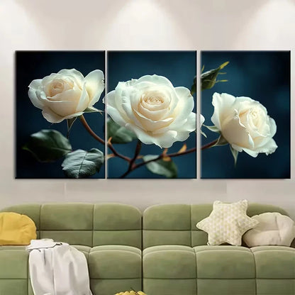 3pcs Elegant White Roses Floral Photography Metal Print Ready to Hang Art