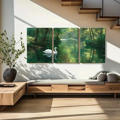 3pcs Enchanting Swan Lake Forest Reflections Metal Print Ready to Hang Art - Bella Home Decor