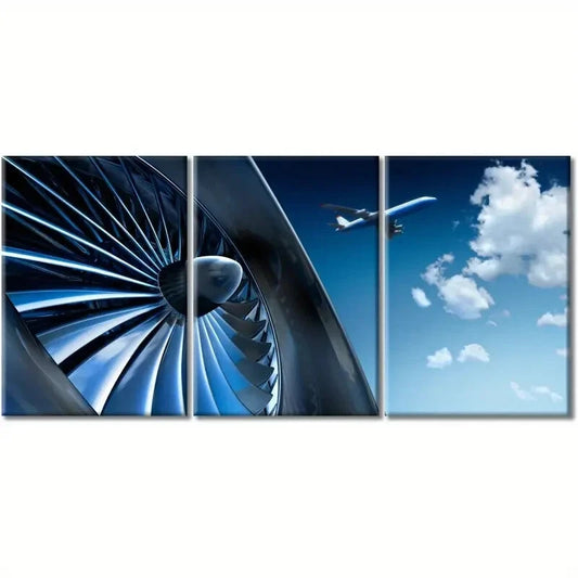 3pcs Airplane Turbine & Sky Aviation Metal Print Ready to Hang Art