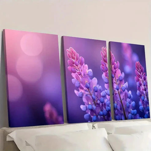 3pcs Vibrant Purple & Pink Floral F Wall Art Set Canvas Unframed - High Quality Print 100% Australian Made Wall Canvas - Bella Home Decor