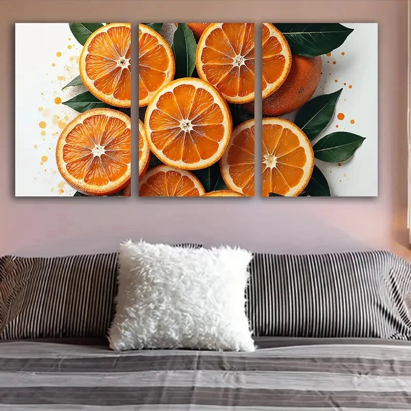 3pcs Orange Slices With Green Leaves Wall Art Set Canvas Framed 50x70cm - High Quality Print 100% Australian Made Wall Canvas Ready to Hang