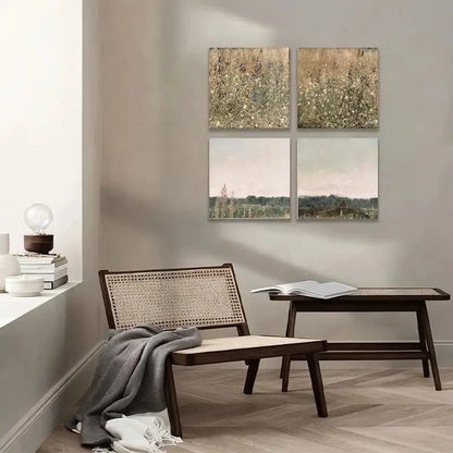 4pcs Vintage Wall Art, Wildflower Field Set Wall Art Canvas Framed