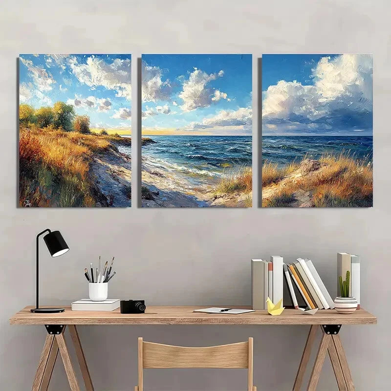 3pcs Lake Shore Sunset Nature Scenery Metal Print Ready to Hang Art - Bella Home Decor