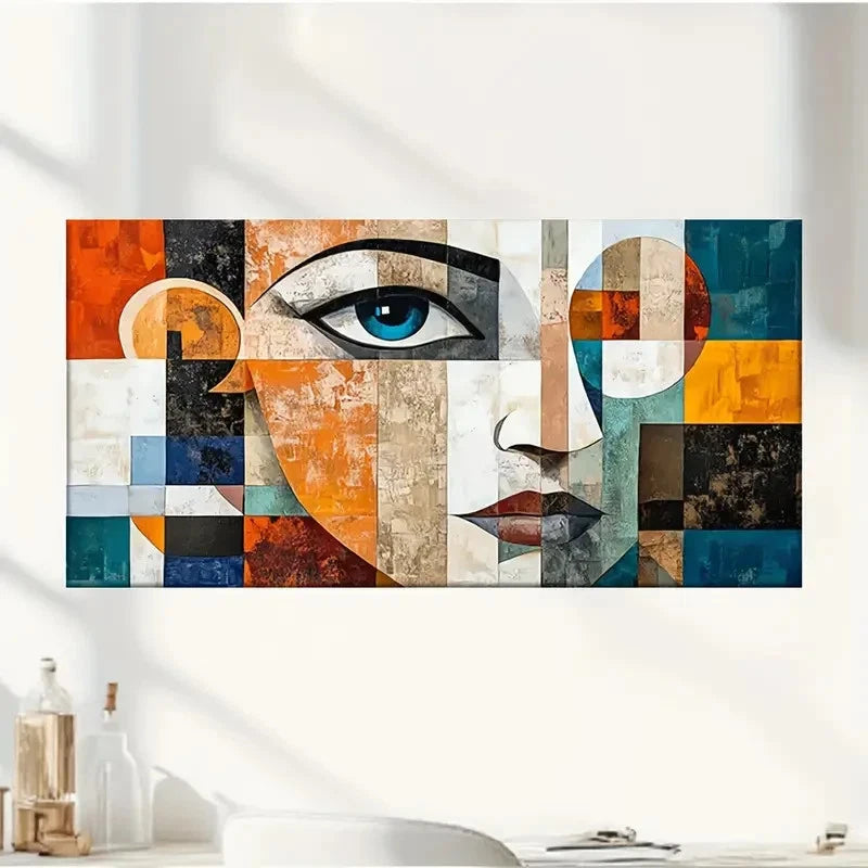 Woman'S Face Many Squares Wall Art Canvas Office Home Room Framed 120x60cm