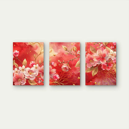 3pcs Golden Vines Among Soft Pink Blooms Wall Art Set Canvas Framed 40x60cm - High Quality Print 100% Australian Made Wall Canvas Ready to Hang - Bella Home Decor