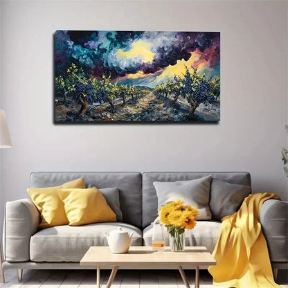 Dark Clouds Over Vineyard Lands Wall Art Canvas Office Home Room Framed 120x60cm