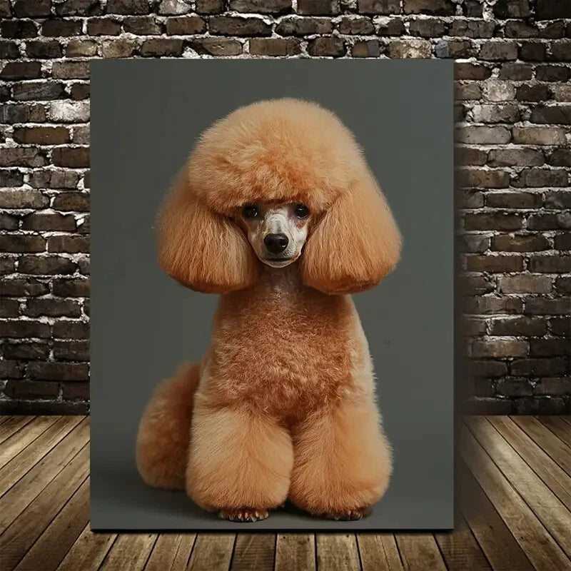 Cute Poodle Dog Painting with Flowers Painting 40x60cm Metal Print Ready to Hang - Bella Home Decor