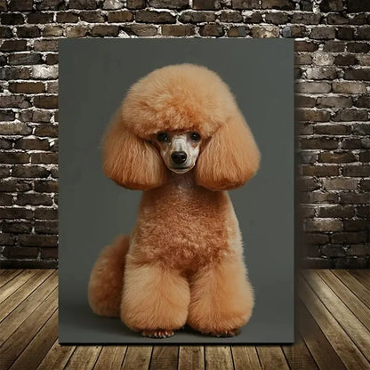 Cute Poodle Dog Painting with Flowers Painting 40x60cm Metal Print Ready to Hang - Bella Home Decor