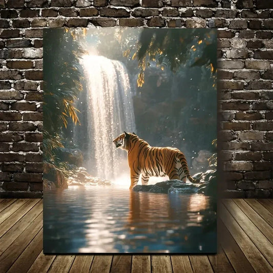 Tiger Dancing Under Sun & Moonlight Painting 40x60cm Metal Print Ready to Hang - Bella Home Decor