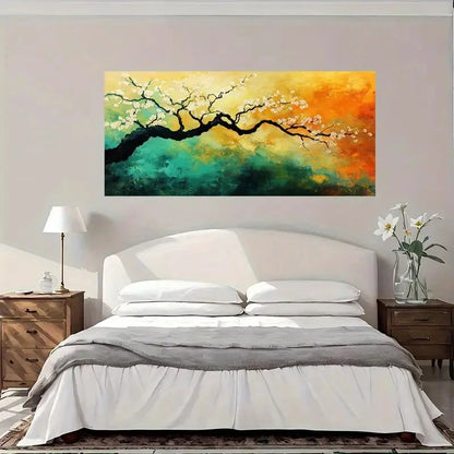 White Sakura Flowers Modern Wall Art Canvas Office Home Room Framed 120x60cm