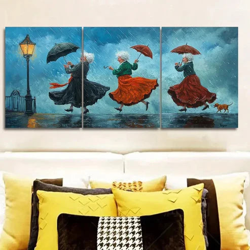 3pcs Theme of Dancing in The Rain Wall Art Set Canvas Unframed - High Quality Print 100% Australian Made Wall Canvas - Bella Home Decor