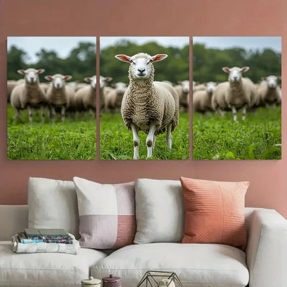 3pcs Sheep Flock Nature Photography Wall Art Set Canvas Framed 50x70cm - High Quality Print 100% Australian Made Wall Canvas Ready to Hang