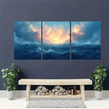 3pcs Featuring An Ocean Landscape Perfect Wall Art Set Canvas Framed 50x70cm - High Quality Print 100% Australian Made Wall Canvas Ready to Hang - Bella Home Decor