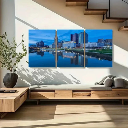 3pcs Columbus Ohio Evening Skyline Metal Print Ready to Hang Art - Bella Home Decor