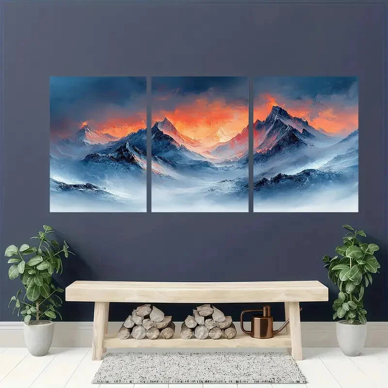 3pcs Blush and Black Mountain Landscape Metal Print Ready to Hang Art - Bella Home Decor
