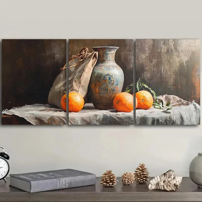 3pcs Still life painting of an old vase Wall Art Set Canvas Framed 40x60cm - High Quality Print 100% Australian Made Wall Canvas Ready to Hang