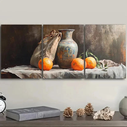 3pcs Still life painting of an old vase Wall Art Set Canvas Framed 40x60cm - High Quality Print 100% Australian Made Wall Canvas Ready to Hang