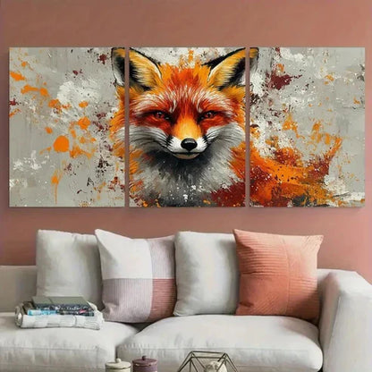 3pcs Wild Fox Splatter Vibrant Red & Orange  Wall Art Set Canvas Unframed - High Quality Print 100% Australian Made Wall Canvas
