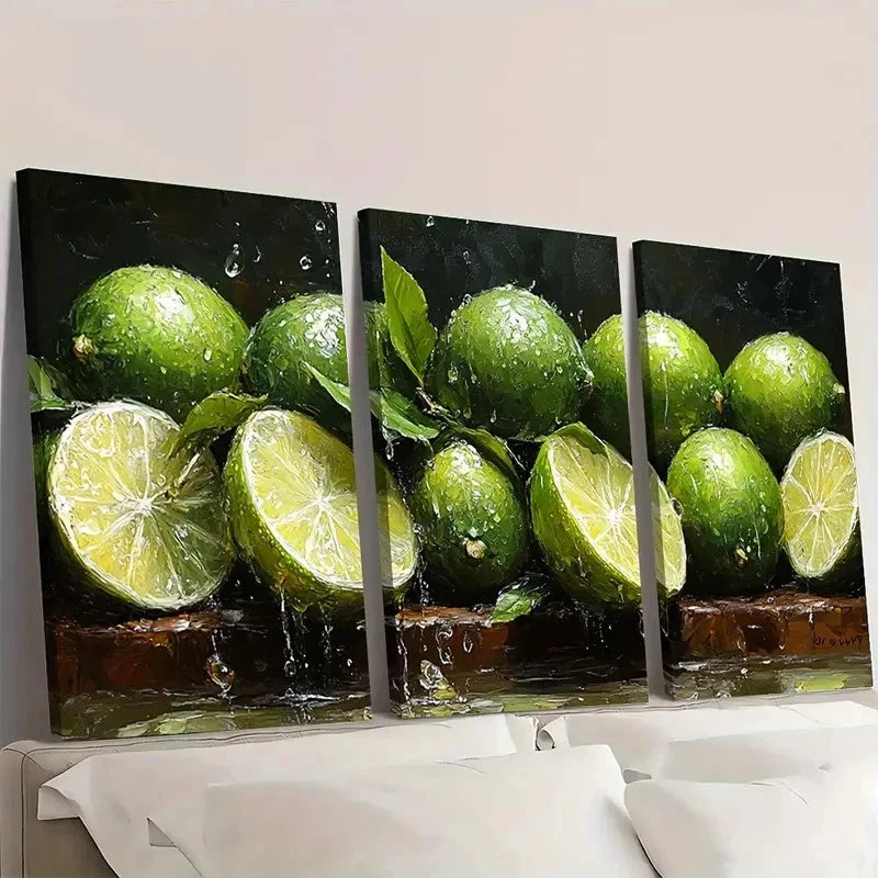 3pcs  Lime Slices  Kitchen Art RG    Wall Art Set Canvas Framed 40x60cm - High Quality Print 100% Australian Made Wall Canvas Ready to Hang - Bella Home Decor