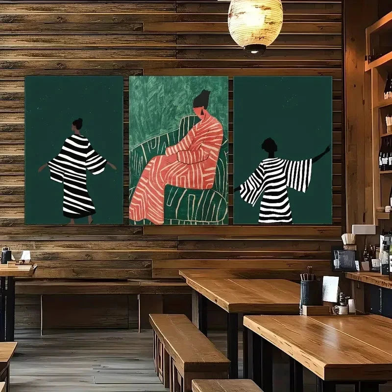3pcs Dark Light Beige Female Art Painting Metal Print Ready to Hang Art - Bella Home Decor