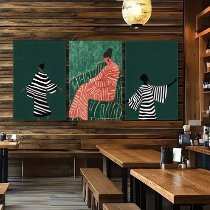 3pcs Dark Light Beige Female Art Painting Metal Print Ready to Hang Art - Bella Home Decor
