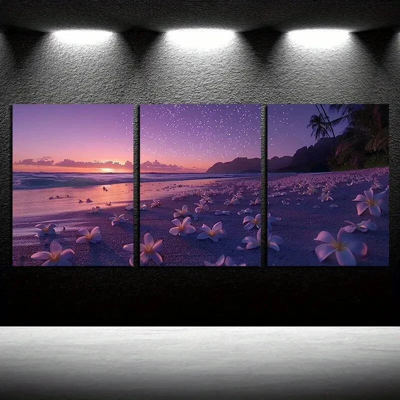 3pcs Tropical Beach Sunset Night Ocean View Metal Print Ready to Hang Art