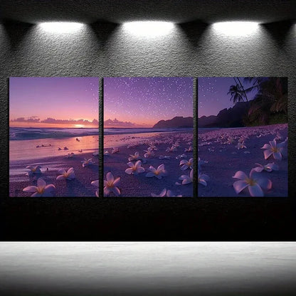 3pcs Tropical Beach Sunset Night Ocean View Metal Print Ready to Hang Art