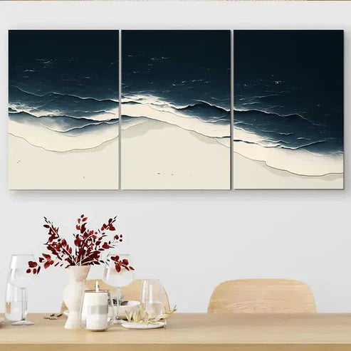 3pcs Minimalist Ocean Wave Dark Light Wall Art Canvas Unframed - High Quality Print 100% Australian Made Wall Canvas