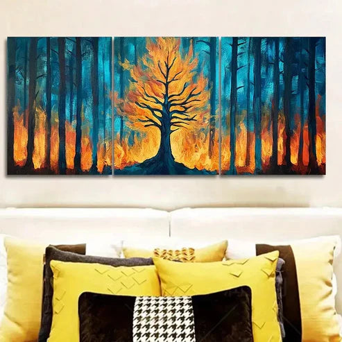 3pcs A Fire in the Forest Disaster Wall Art Canvas Unframed - High Quality Print 100% Australian Made Wall Canvas - Bella Home Decor