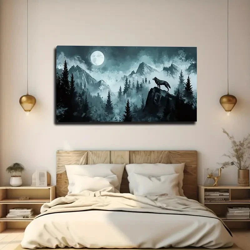 Scale Moonlit Mountain Wall Art canvas office home room framed 120x60cm - Bella Home Decor
