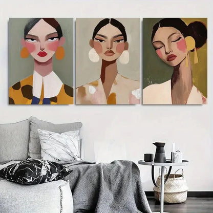 3pcs Bold Colorful Women'S Faces Metal Print Ready to Hang Art - Bella Home Decor
