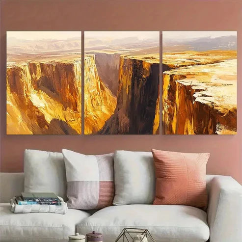 3pcs Steep Cliffs in Sienna and Mustard Tones Wall Art Canvas Unframed - High Quality Print 100% Australian Made Wall Canvas