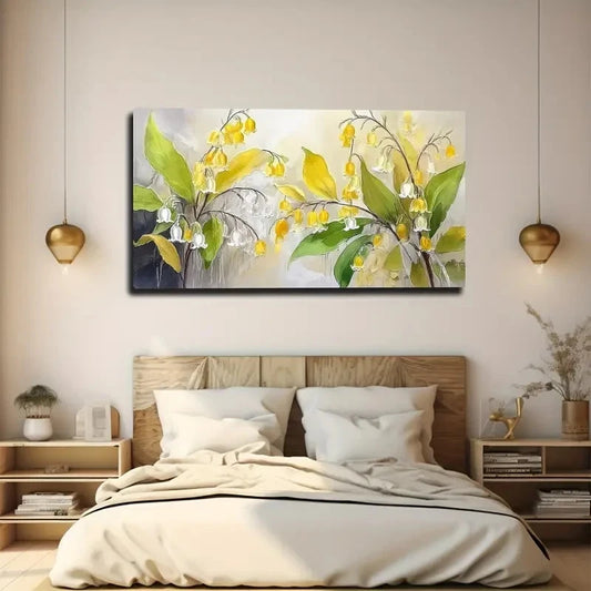 Vibrant Yellow Floral Wall Art Canvas Office Home Room Framed 120x60cm