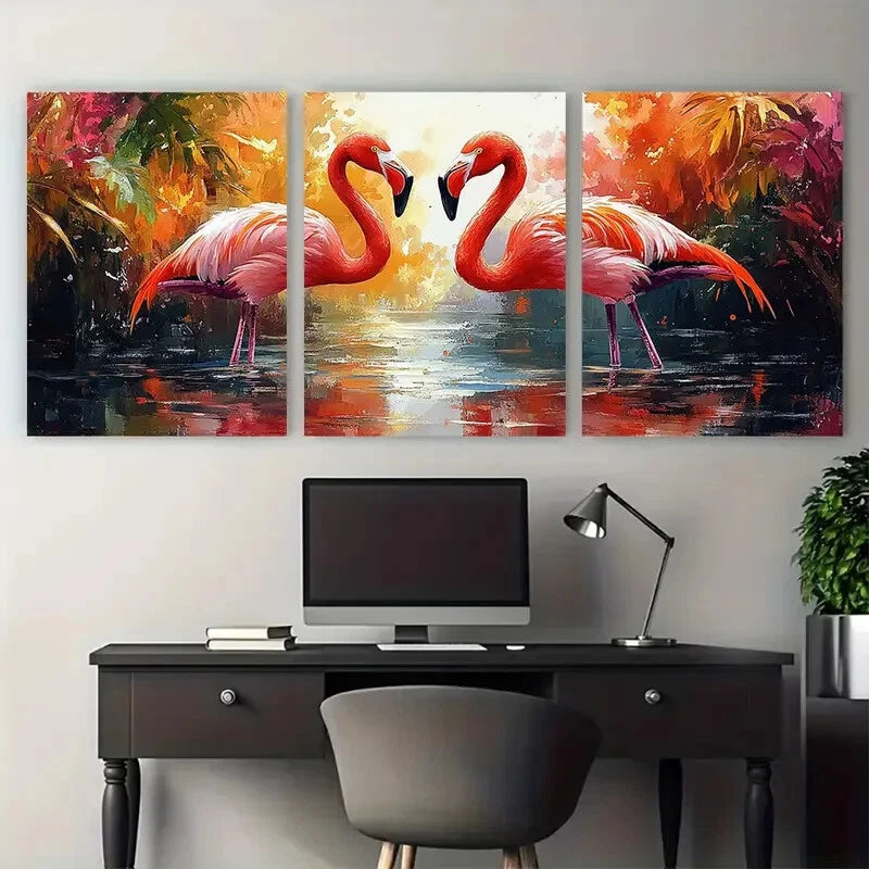 3pcs Vibrant Watercolor Flamingo Illustration Metal Print Ready to Hang Art - Bella Home Decor