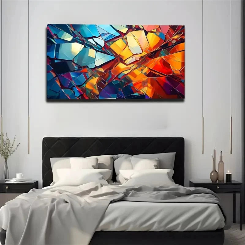 Vibrant Blue Orange & Red Wall Art Canvas Office Home Room Framed 120x60cm