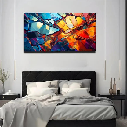 Vibrant Blue Orange & Red Wall Art Canvas Office Home Room Framed 120x60cm