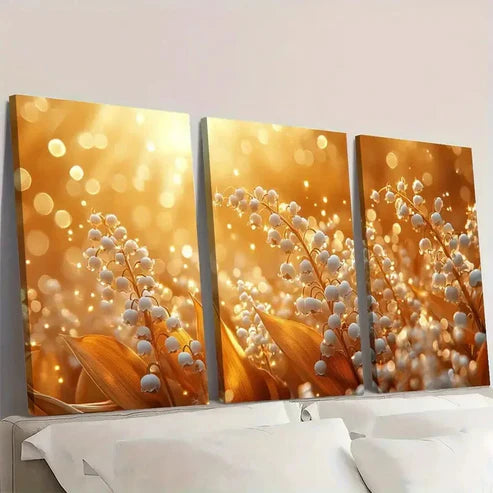 3pcs Lily of the Valley Floral Art A Wall Art Canvas Unframed - High Quality Print 100% Australian Made Wall Canvas - Bella Home Decor