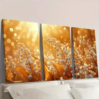 3pcs Lily of the Valley Floral Art A Wall Art Canvas Unframed - High Quality Print 100% Australian Made Wall Canvas - Bella Home Decor