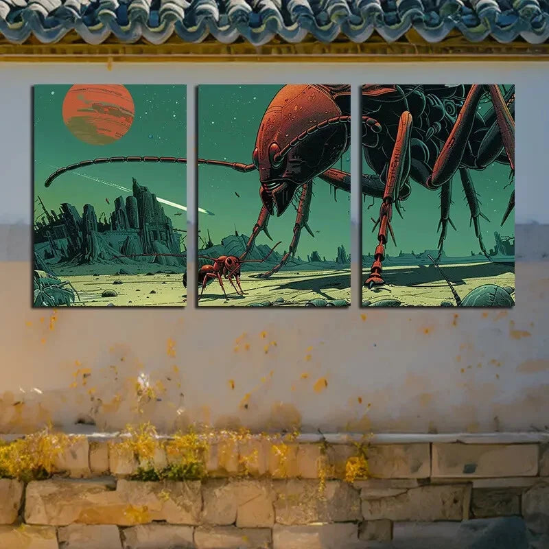 3pcs Vibrant Giant Ants Illustration Metal Print Ready to Hang Art - Bella Home Decor