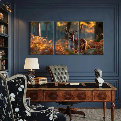 3pcs Autumn Forest Deer Art Wildlife Print Metal Print Ready to Hang Art - Bella Home Decor