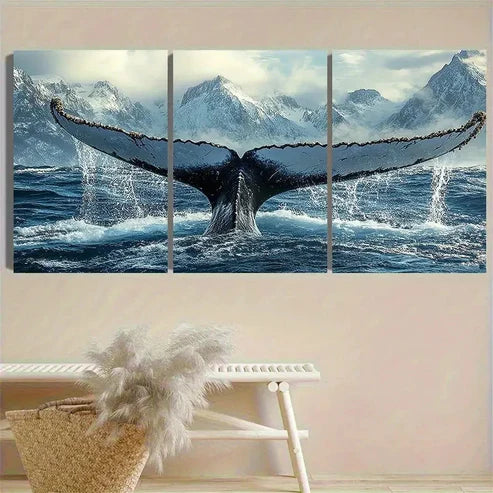 3pcs Whale Tail Splash in Ocean Wall Art Set Canvas Unframed - High Quality Print 100% Australian Made Wall Canvas - Bella Home Decor