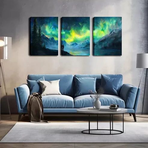 3pcs Northern Lights And Tiny People Wall Art Canvas Unframed - High Quality Print 100% Australian Made Wall Canvas